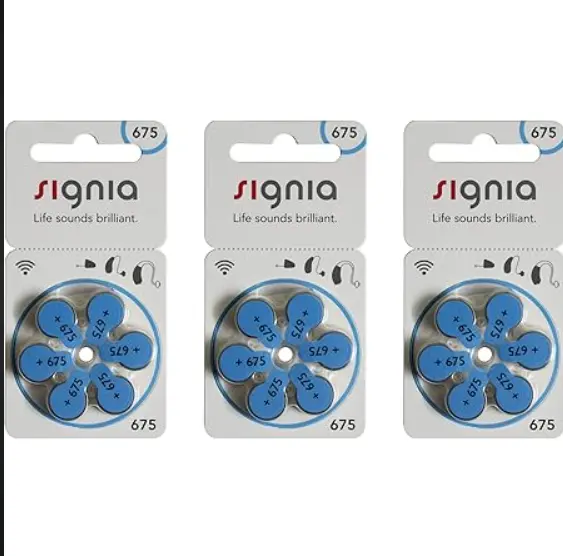 Signia Hearing aid batteries Size 675 Pack of 18 batteries 3 Strip