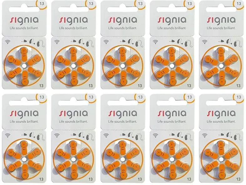 Signia Hearing aid batteries Size 13 Pack of 60 batteries 10 Strips